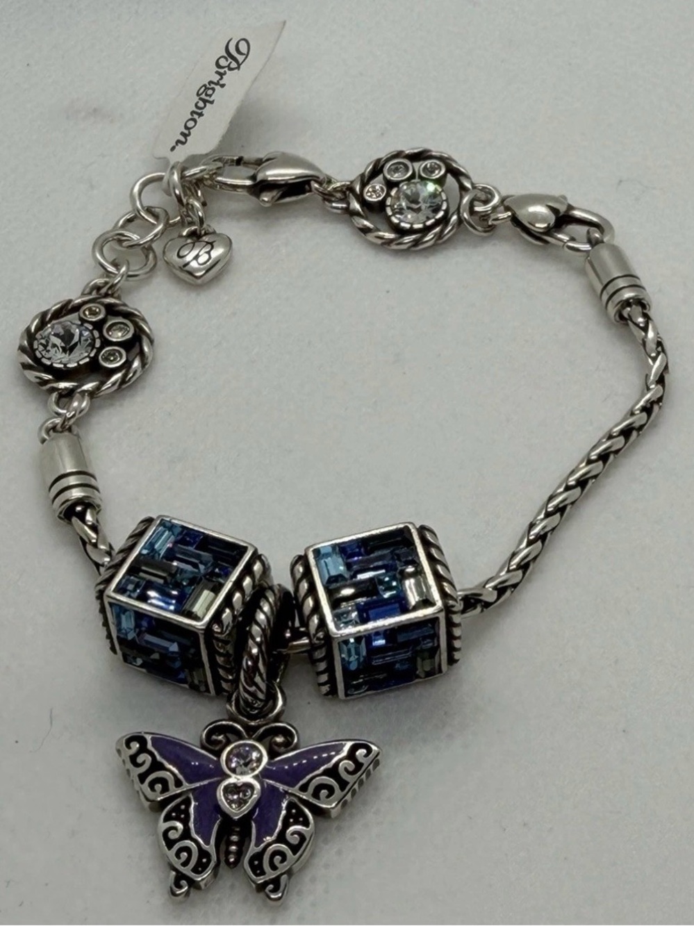 🦋🆕 NWT Brighton SWAROVSKI CRYSTAL BUTTERFLY SLVR HALO CHARM BRACELET!